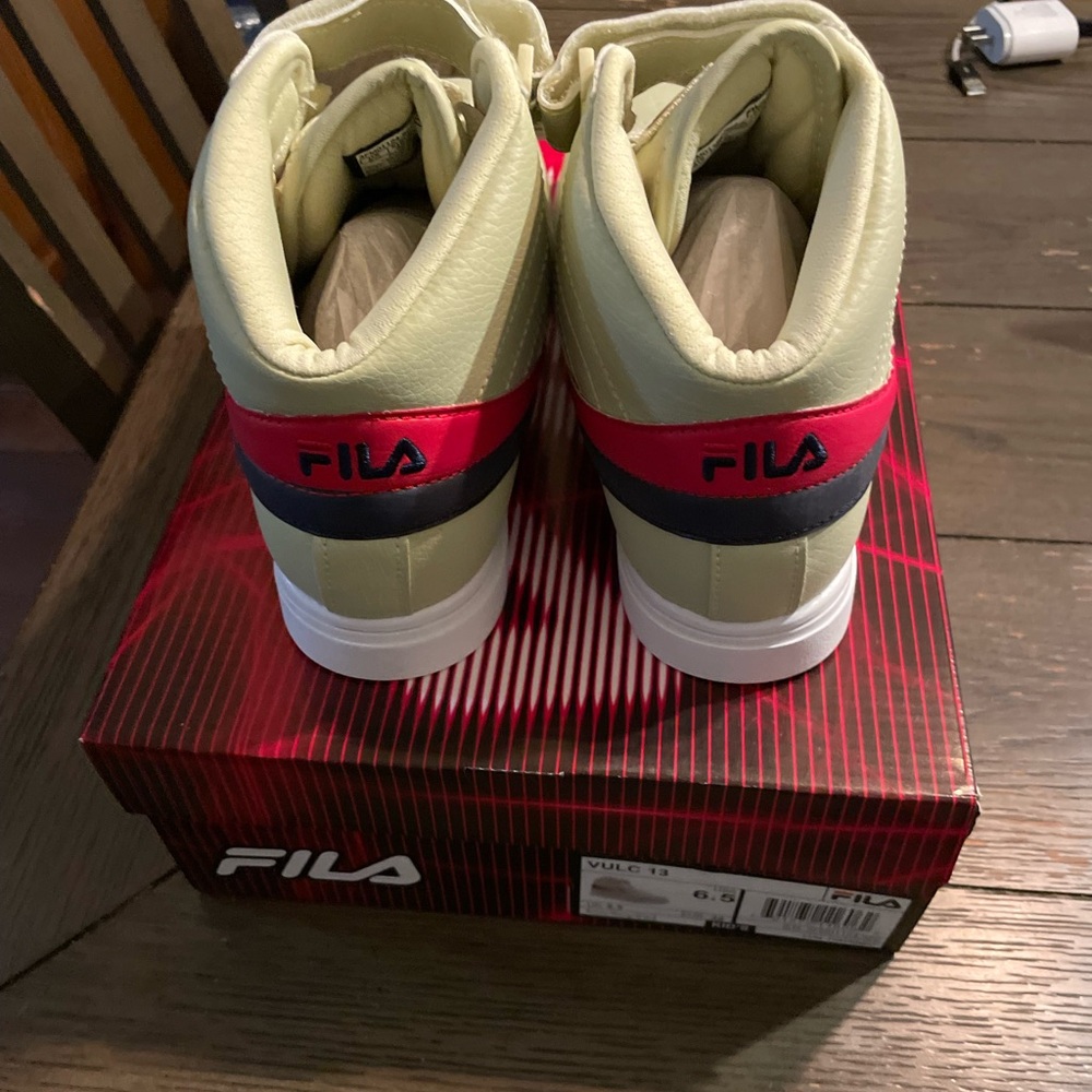 FILA High Top Sneakers in Cream & Hot Pink